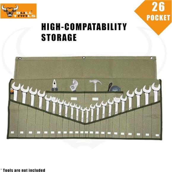 Tool Roll Organizer with 26 Pockets for Wrenches, Metric & SAE Durable Cotton - Picture 4 of 8